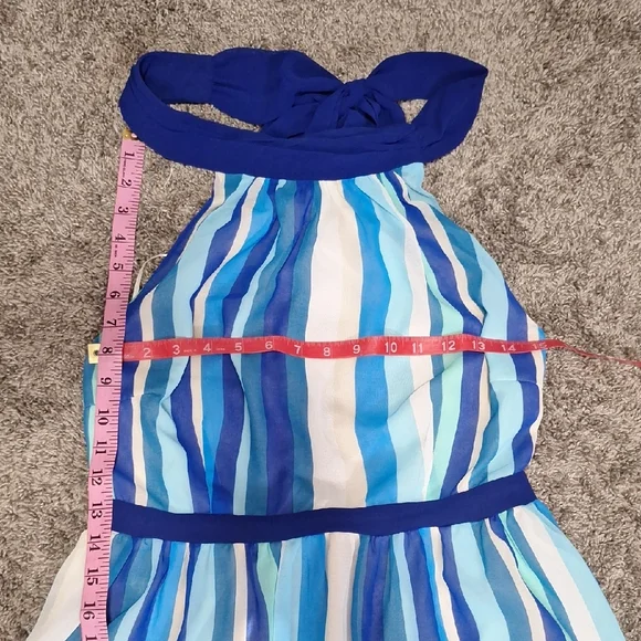 Modcloth Lined Halter  Backless Striped Midi Dress-Monochromatic Blue/White-L - Picture 3 of 9